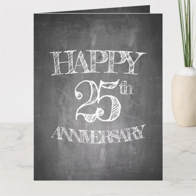 Cartão Feliz 25º aniversário em quadro de giz (Frente)