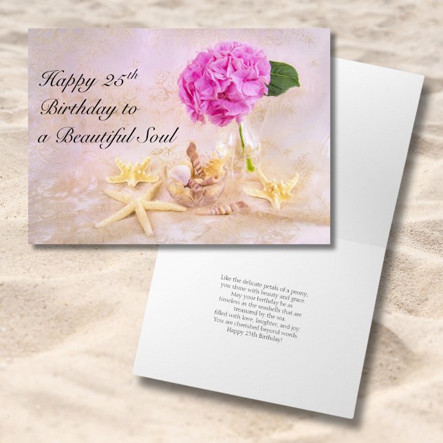 Cartão Feliz 25 Aniversário Peony com Conchas (Criador carregado)