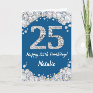 Cartão Feliz 25 Birthday Blue e Silver Glitcard