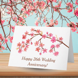 Cartão Feliz 26.º Aniversário Aquarela Blossoms Cherry