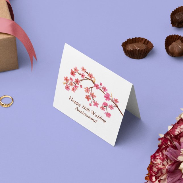 Cartão Feliz 26.º Aniversário Aquarela Blossoms Cherry (Criador carregado)