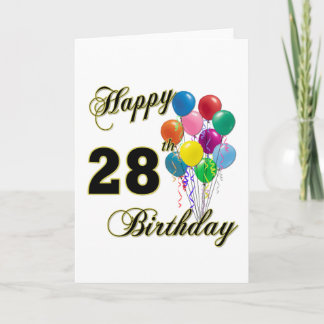 Cartão Feliz 28º aniversário presente com balões