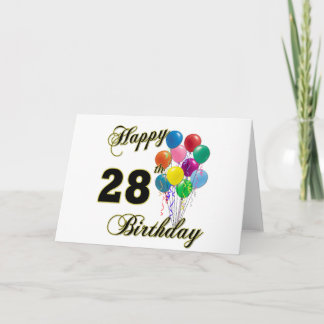 Cartão Feliz 28º aniversário presente com balões