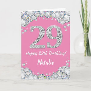 Cartão Feliz 29º aniversário, rosa e prata