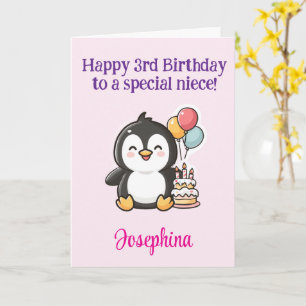 Cartão Feliz 3º Aniversário Sobrinha, Pinguim, Personaliz