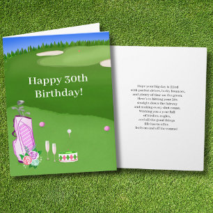 Cartão Feliz 30º Aniversário Bolsa de Golfe Rosa