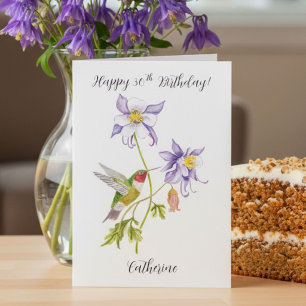 Cartão Feliz 30º Aniversário Columbine com Beija-flor