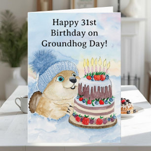 Cartão Feliz 31º aniversário do Dia da Marmota