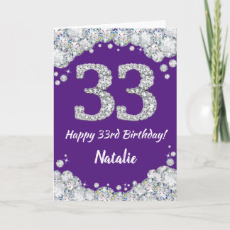 Cartão Feliz 33º Aniversário do Roxo e da Lâmina de Prata