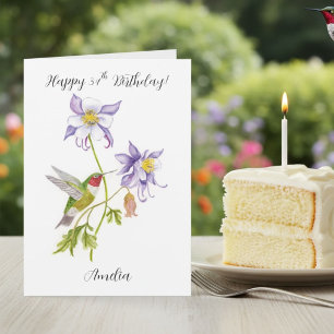 Cartão Feliz 34º Aniversário Columbine com Beija-flor