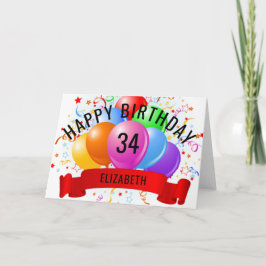 Cartão Feliz 34.o aniversário personalizado