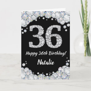 Cartão Feliz 36.º Aniversário - Placa Luminosa Preta e Pr