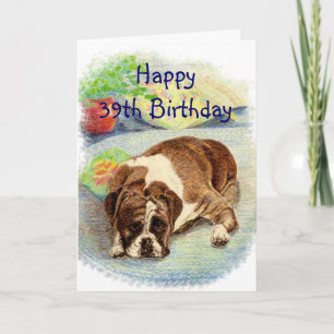 Cartão Feliz 39º Aniversário, ganhe um cachorro animado