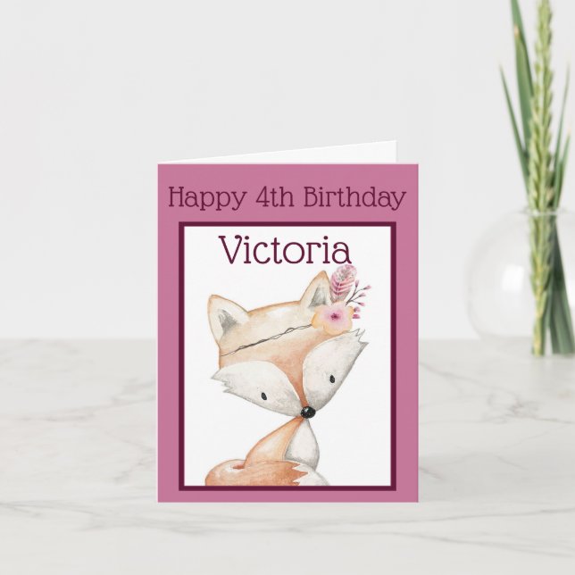 Cartão Feliz (4º aniversário) Aniversário - Raposa Tribal (Frente)