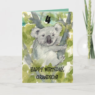 Cartão Feliz 4º Aniversário Neto Vida Selvagem Koala