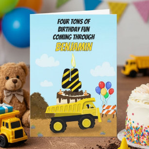 Cartão Feliz 4º Aniversário Nome Caminhão Basculante