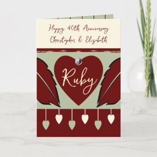 Cartão Feliz 40º aniversário adiciona nomes burgundy gree