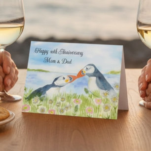 Cartão Feliz 40º Aniversário Mamãe & Papai Puffins
