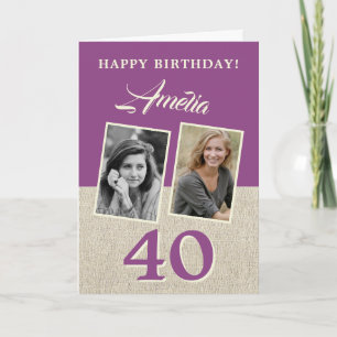 Cartão Feliz 40 Anos Rustic Purple 2 Fotos