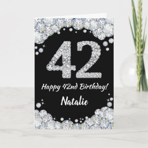 Cartão Feliz 42º Aniversário - Placa Luminosa Preta e P