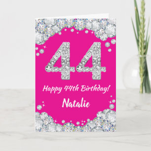 Cartão Feliz 44 de aniversário, rosa quente e brilho prat