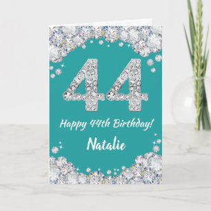 Cartão Feliz 44 de Aniversário, Teal e Placa Luminosa de