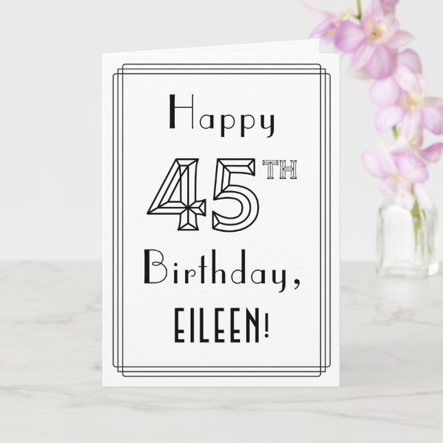 Cartão Feliz 45º aniversário, Estilo de Deco de Arte com  (Orquídea)