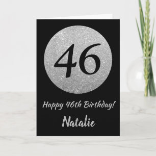 Cartão Feliz 46.º aniversário - Placa brilhante Preta e P