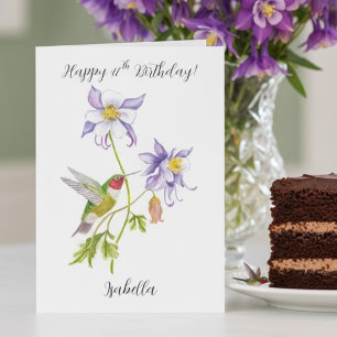 Cartão Feliz 47º Aniversário Columbine com Beija-flor