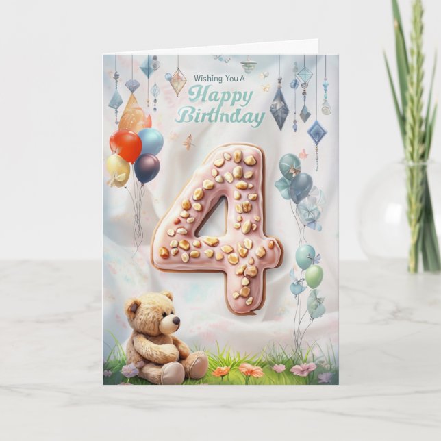 Cartão Feliz 4.º Aniversário (Frente)