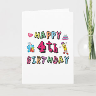 Cartão Feliz 4.º Aniversário 4 anos desejos de dia
