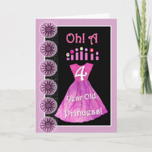 Cartão Feliz 4.º Aniversário Princesa - Vestidos e Velas 