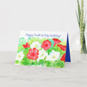 Cartão Feliz 4 de julho Aniversário Vermelho Azul Flores