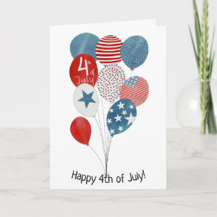 Cartão Feliz 4 de julho balões de aquarela