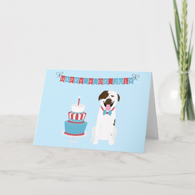 Cartão Feliz 4 de julho Cachorro Vermelho Azul (Frente)