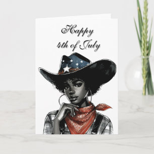 Cartão Feliz 4 de julho Cowgirl Afro-Americana