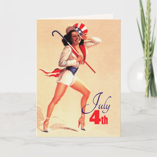 Cartão Feliz 4 de julho. Pin-up Retroativo (Frente)