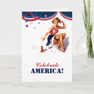 Cartão Feliz 4 de julho. Placas de Design de pinos retror