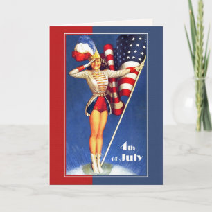 Cartão Feliz 4 de julho. Placas de Design pino-up de vint