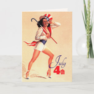 Cartão Feliz 4 de julho. Placas de Design pino-up de vint