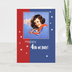Cartão Feliz 4 de julho. Placas de Design pino-up de vint