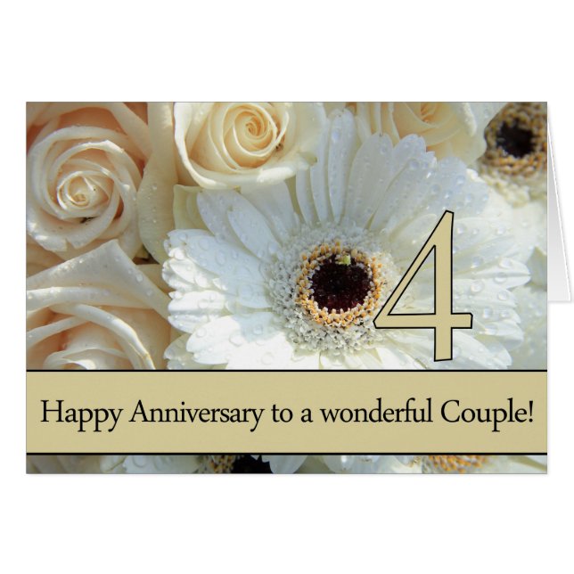 Cartão Feliz 4 rosas de aniversário (Frente Horizontal)