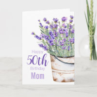 Feliz 50º aniversário Mãe Lavanda de Watercolor Fl