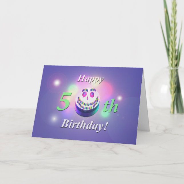 Cartão Feliz 50º Bolo de Aniversário (Frente)