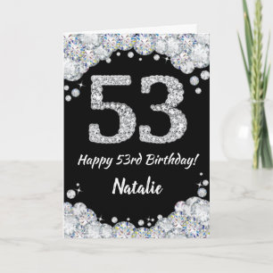 Cartão Feliz 53º Aniversário - Placa Luminosa Preta e Pra