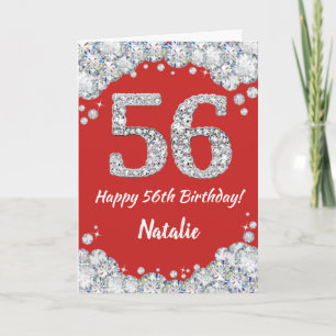 Cartão Feliz 56º aniversário, Red e Silver Glitter Card