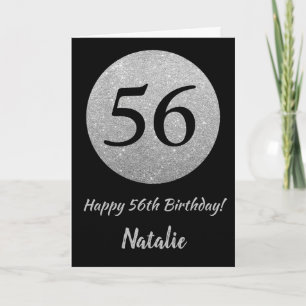 Cartão Feliz 56.º aniversário, Black and Silver Glitter C