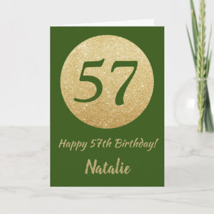 Cartão Feliz 57.º aniversário, Green e Dourada carta-bril