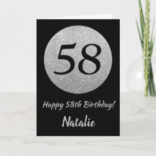 Cartão Feliz 58.º aniversário, Black and Silver Glitter C