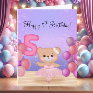 Cartão Feliz 5 Birthday Teddy Bear Ballerina no Palco